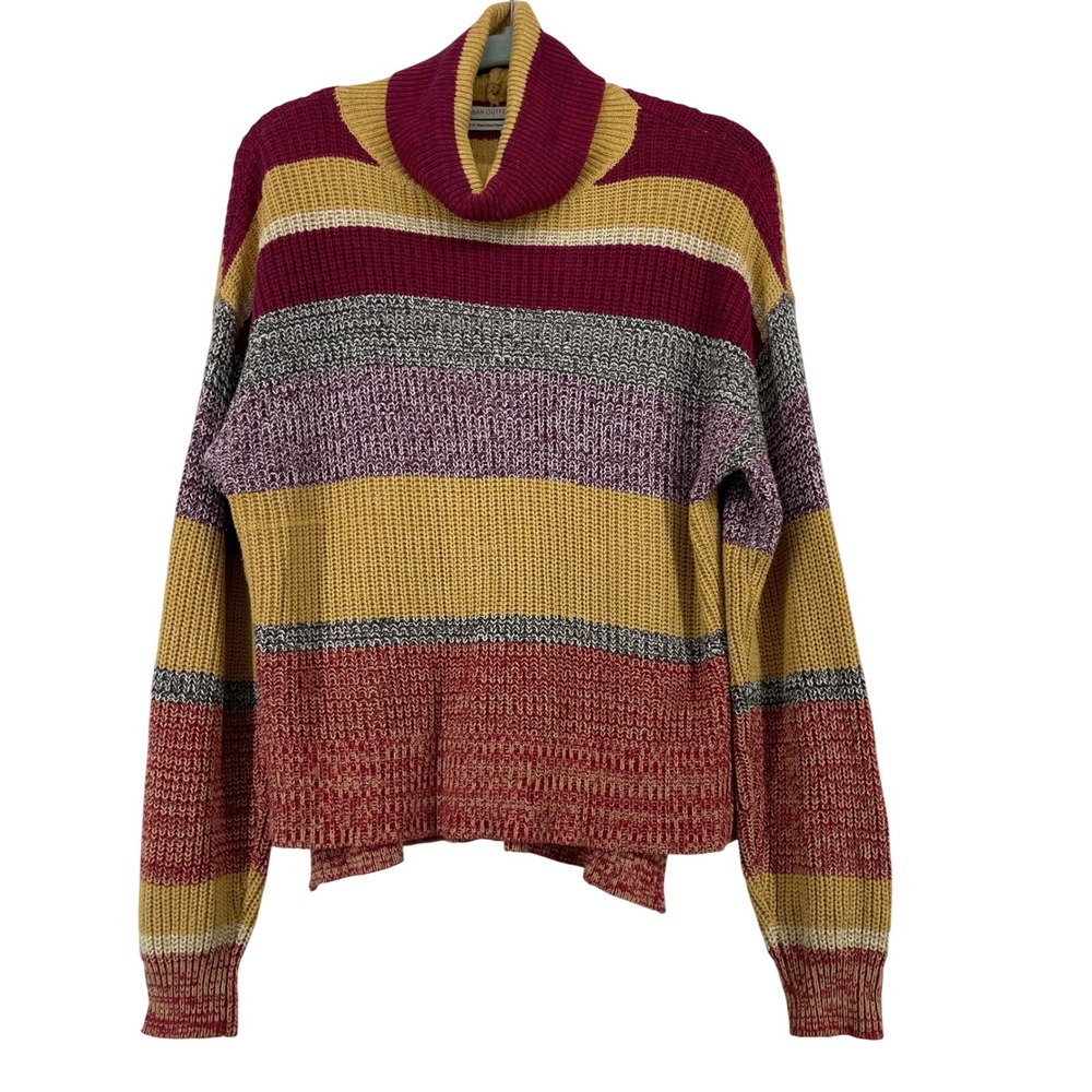 Urban Outfitters Oversize Small Turtleneck Sweater Multi-Color Stripe Knit Women